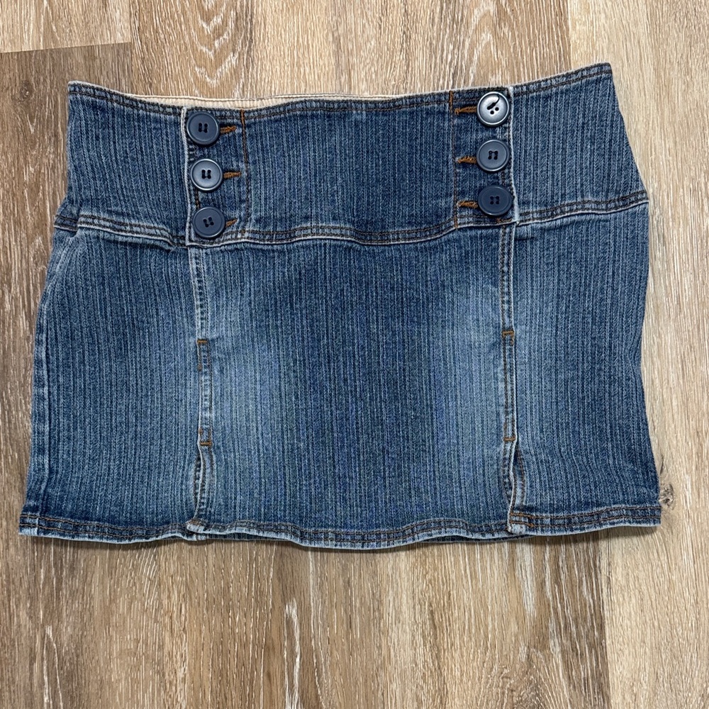 Carbon Blue Ribbed Denim Mini Skirt with Button Detail
